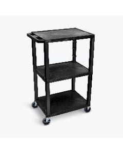 42"H AV Cart - 3 Shelf, Electric - Black Leg