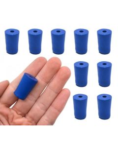 Blue neoprene stoppers with 1 hole (4 mm dia): Bottom 13mm Top 16mm Length 24mm Made from long las