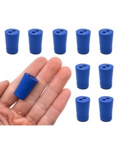 Blue neoprene stoppers with 2 holes (4 mm dia): Bottom 13mm Top 16mm Length 24mm Made from long la