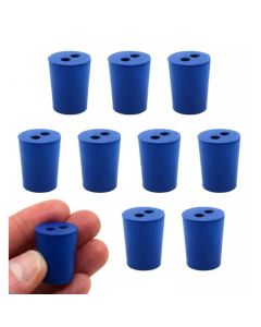 Blue neoprene stoppers with 2 holes (4 mm dia): Bottom 15mm Top 18mm Length 24mm Made from long la