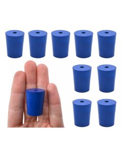Blue neoprene stoppers with 1 hole (5 mm dia): Bottom 17mm Top 20mm Length 26mm Made from long las