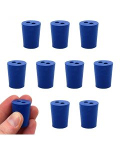 Blue neoprene stoppers with 2 holes (5 mm dia): Bottom 17mm Top 20mm Length 26mm Made from long la