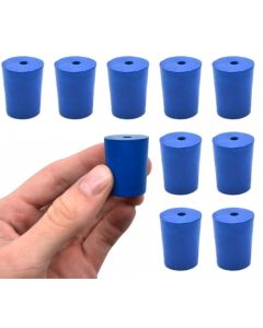 Blue neoprene stoppers with 1 hole (5 mm dia): Bottom 19mm Top 22mm Length 28mm Made from long las